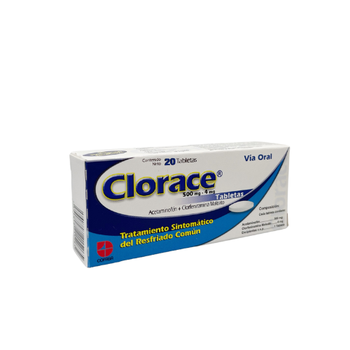 CLORACE (ACETAMINOFEN – CLORFENIRAMINA) 500MG-4MG X 20 TABLETAS (COFASA)