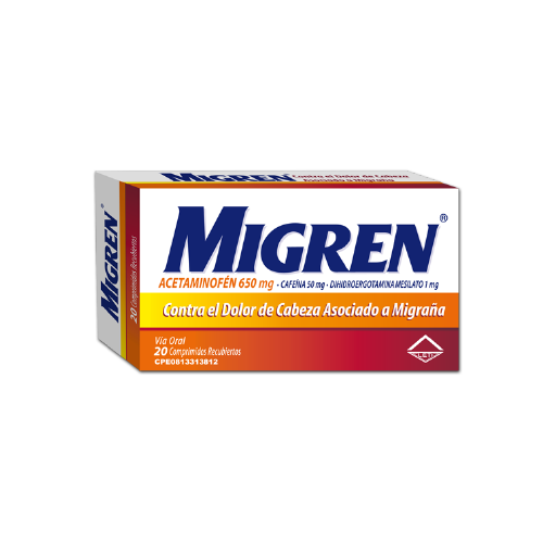 MIGREN (ACETAMINOFEN - CAFEINA - DIHIDROERGOTAMINA) 650MG-50MG-1MG X 20 COMPRIMIDOS (LETI)