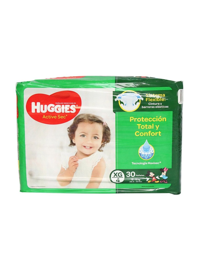 PAÑALES ACTIVE SEC XG/4 30 UNIDADES (HUGGIES)