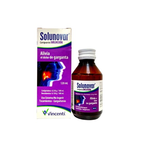 SOLUNOVAR COMPUESTO JARABE (CETILPIRIDINIO - BENCIDAMINA) 0.25%-0.15MG X 120ML (VINCENTI)