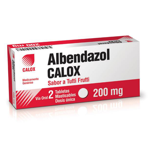 [7591519007022] ALBENDAZOL TUTTI FRUTTI 200MG X 2 TABLETAS MASTICABLES (CALOX)