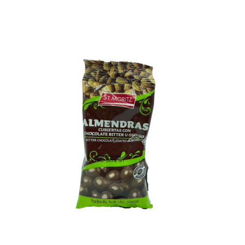 [7591720030321] ALMENDRAS CUBIERTAS CON CHOCOLATE OSCURO 40GR (ST MORITZ)