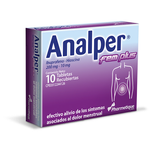 [7592454003063] ANALPER FEM PLUS (IBUPROFENO - HIOSCINA) 200MG - 10MG X 10 TABLETAS RECUBIERTAS (LA SANTE)