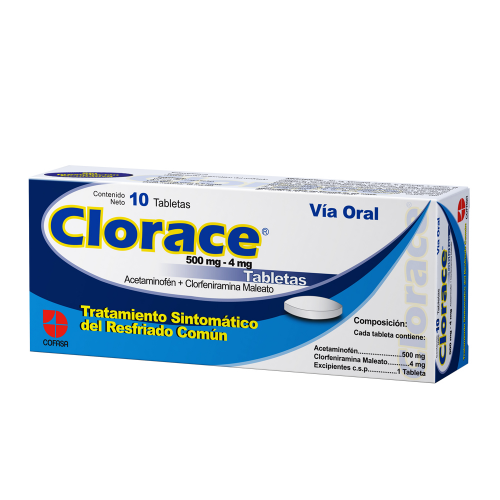[7591818116043] CLORACE (ACETAMINOFEN – CLORFENIRAMINA) 500MG-4MG X 10 TABLETAS (COFASA)