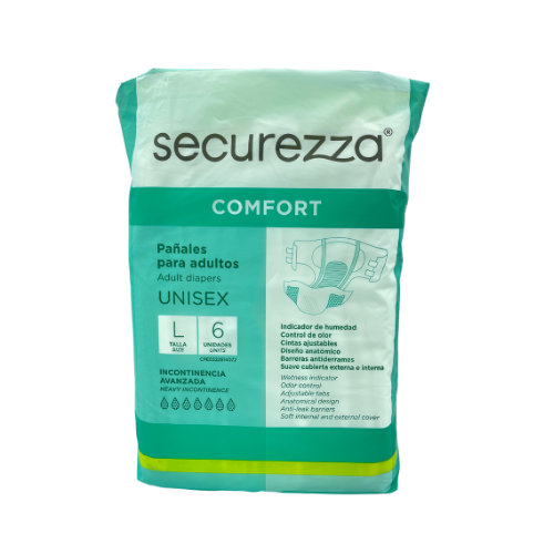 [7591353515202] PAÑAL PARA ADULTOS COMFORT UNISEX TALLA L SECUREZZA   X 6 UNIDADES (PHARSANA)