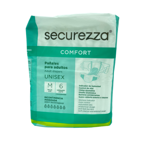 [7591353515103] PAÑAL PARA ADULTOS COMFORT UNISEX TALLA M SECUREZZA   X 6 UNIDADES (PHARSANA)