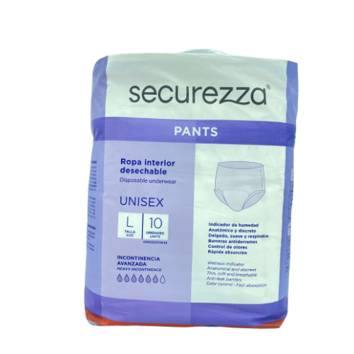 [7591353515509] PAÑAL PARA ADULTOS TIPO PANTS UNISEX TALLA L SECUREZZA   X 10 UNIDADES (PHARSANA)