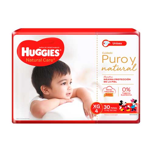 [7702425802438] PAÑALES NATURAL CARE XG/4 30 UNIDADES (HUGGIES)