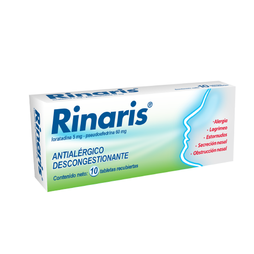 [7591821802322] RINARIS (LORATADINA - PSEUDOEFEDRINA) 5MG-60MG X 10 TABLETAS (FARMA)