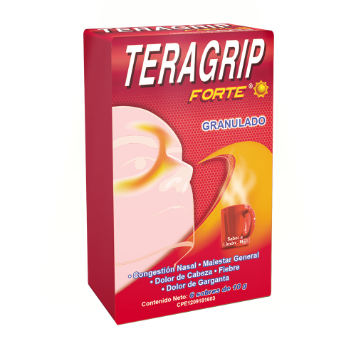 [7591821802490] TERAGRIP FORTE DIA GRANULADO (ACETAMINOFEN - CAFEINA - CLORFENIRAMINA) 650MG-20MG-2MG X 6 SOBRES DE 10GR (FARMA)