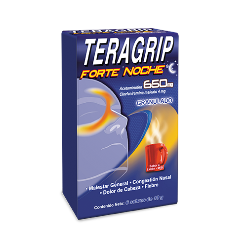 [7591821801882] TERAGRIP FORTE NOCHE GRANULADO (ACETAMINOFEN - CLORFENIRAMINA) 650MG-4MG X 6 SOBRES DE 10GR (FARMA)