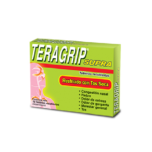 [7591821802186] TERAGRIP SUPRA (ACETAMINOFEN - PSEUDOEFEDRINA - DEXTROMETORFANO - CLORFENIRAMINA) 650MG-30MG-15MG-4MG) X 10 TABLETAS (FARMA)