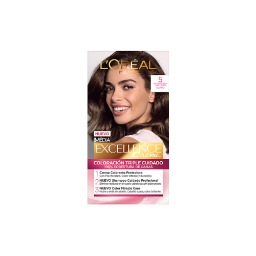 [7501027275080] TINTE EXCELLENCE CREME KIT 5 CASTAÑO CLARO  (LOREAL)